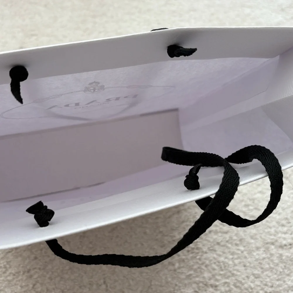 Prada White and Black Logo Shopping Bag